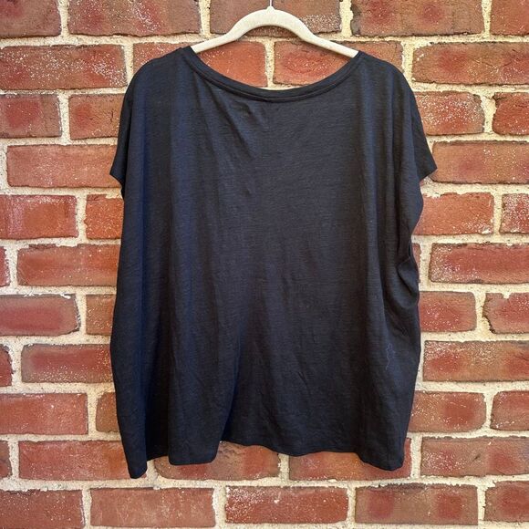 Eileen Fisher $118 Organic Linen Jersey V-Neck Boxy Tee black 2X NEW - Picture 5 of 11
